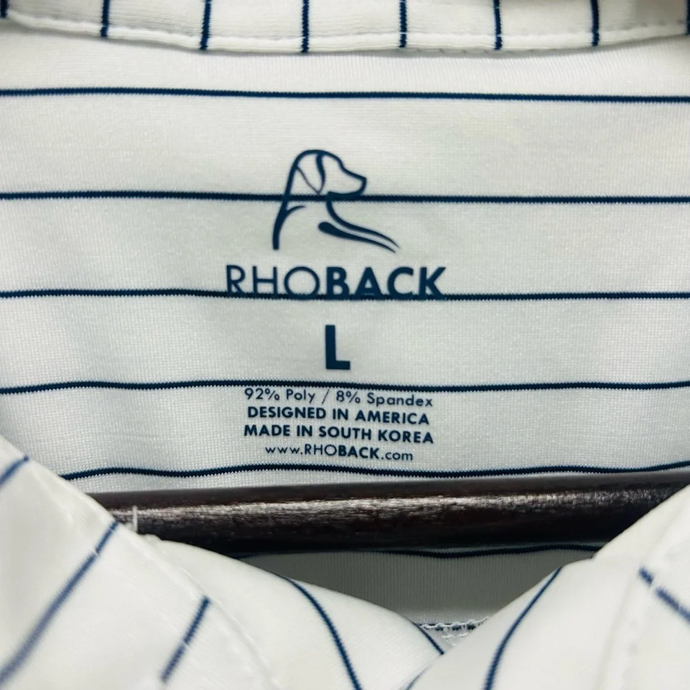 Rhoback Men's Polo Shirt - White with Black Stripes - Picture 3 of 5